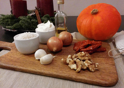 Zutaten für das Kürbis-Risotto Zutaten für das Kürbis-Risotto