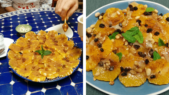 Orangen-Dessert mit Honig und Minze bedecken