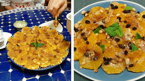 Orangen-Dessert mit Honig und Minze bedecken Orangen-Dessert mit Honig und Minze bedecken