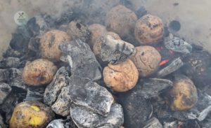 Litti und Kartoffeln in der heißen Glut