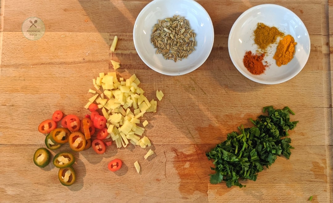 Gewürze und Zutaten für Aloo Paratha Füllung Gewürze und Zutaten für Aloo Paratha Füllung